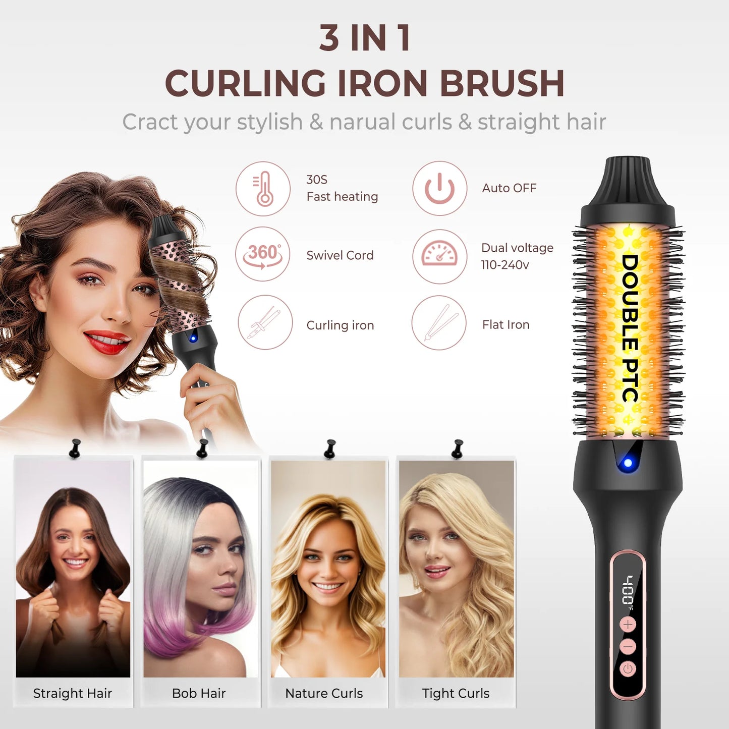 3 in 1 Curling Iron Hair Brush
