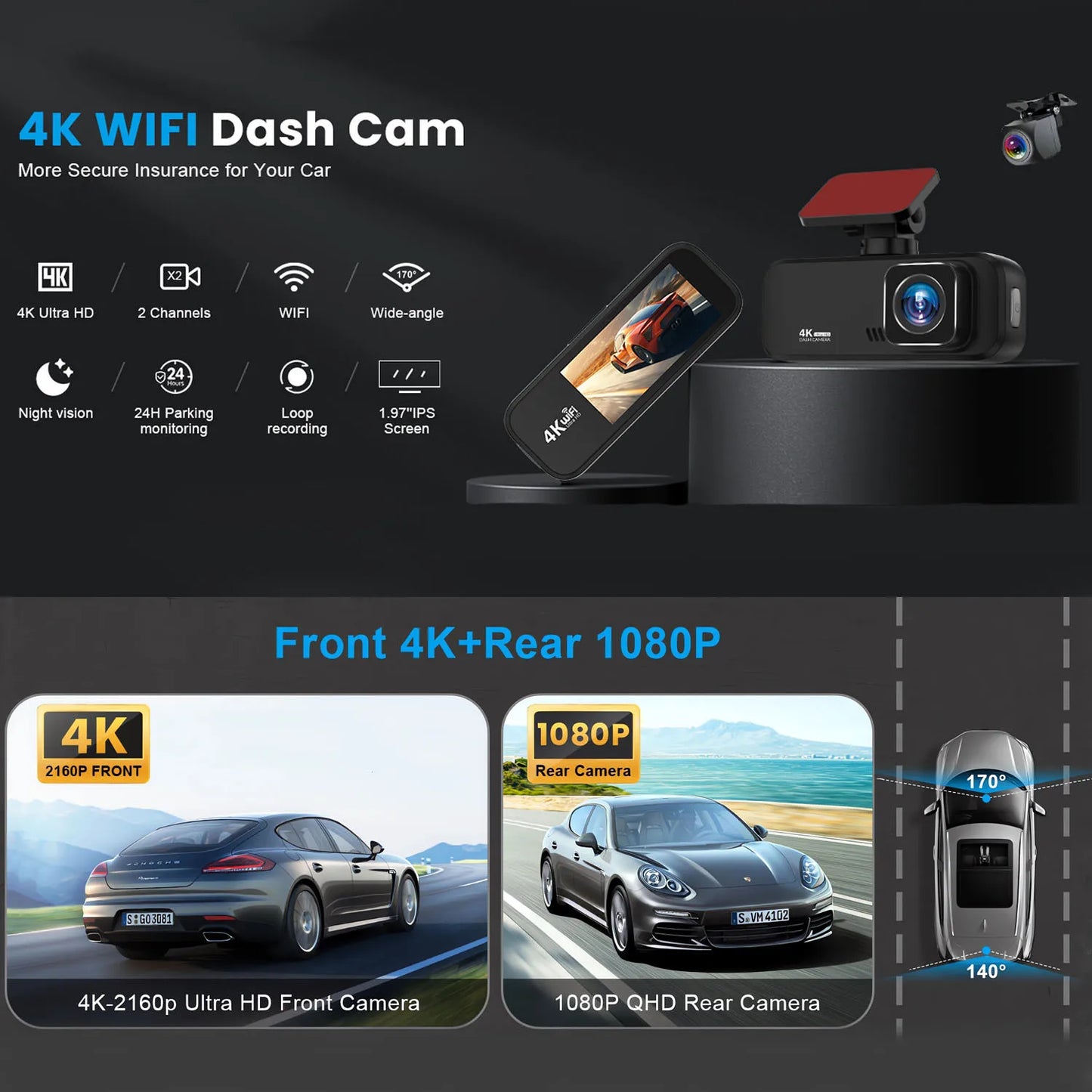Dual Lens Car 4K Dash Cam